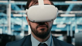 Data center software developer removing VR goggles after finishing futureproofing company network. IT professional increasing server hub cybersecurity with virtual reality visualization tech, camera A - Powered by Shutterstock - Get 15% off with code: PIKWIZARD15