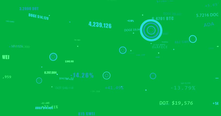 On camera move, cyan rings and labels advancing, scaling and pulsing to show crypto on transparent. Concentric, circles, parallax, 3d, abstract, futuristic, cryptocurrency