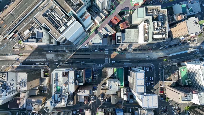 Drone aerial view of city and road