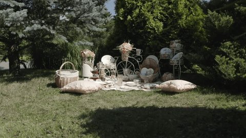 Aerial Approach Picnic Decor Among Pines