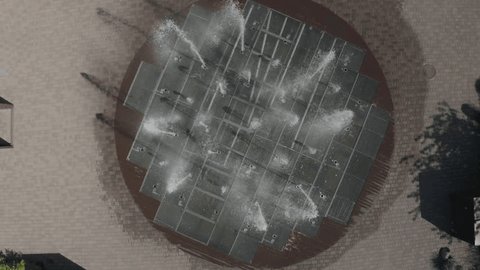 Overhead Drone Circle above Plaza Fountain