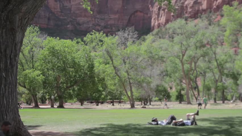 Resting on the grass of Zion National Park