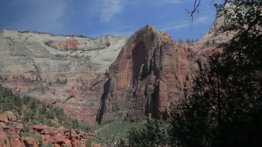 Beautiful views of red rock cliffs from Zion National Park in Southern Utah