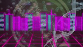 Animation of digital city and data processing over dna strand and virus cells. Global science, computing and digital interface concept digitally generated video. - Powered by Shutterstock - Get 15% off with code: PIKWIZARD15