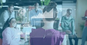 Data analytics and graphs animation over diverse business team in office. Teamwork, collaboration, technology, diversity - Powered by Shutterstock - Get 15% off with code: PIKWIZARD15