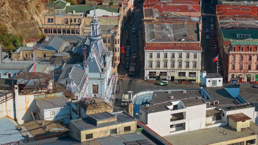 Aerial of Headquarters of the Chilean Army Building in Downtown Santiago, Chile Urban Architecture Landmark