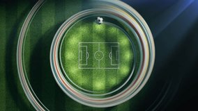 Soccer ball spinning around a football field with graphic rings. - Powered by Shutterstock - Get 15% off with code: PIKWIZARD15