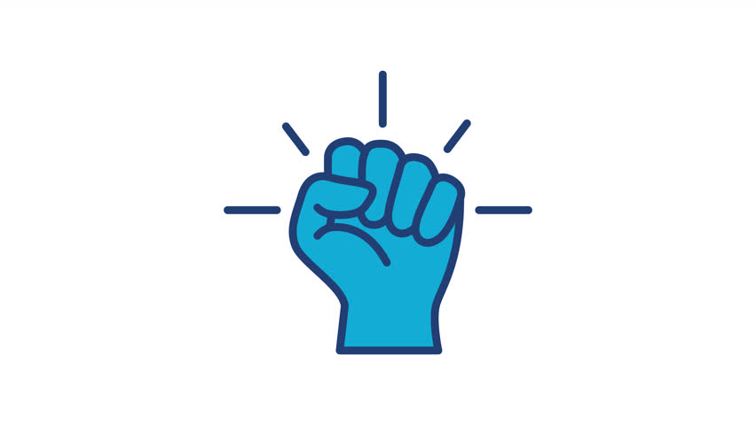 Empowerment icon with vibrant blue colors and modern flat design. Animated raised fist in a seamless loop, perfect for motivational marketing, HR branding, and high-impact corporate pitch deck presentations.