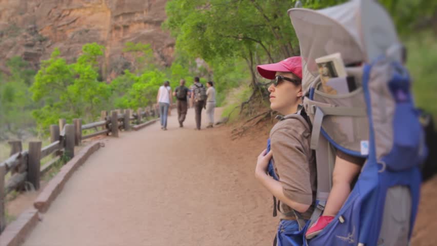 A family hiking through Zion National Park