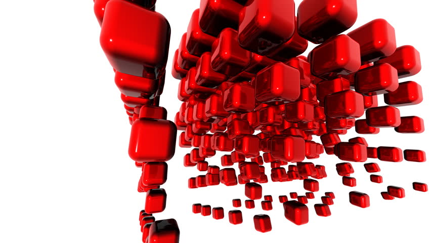 A matrix of shiny red cubes changing position and scale in pulsating movements