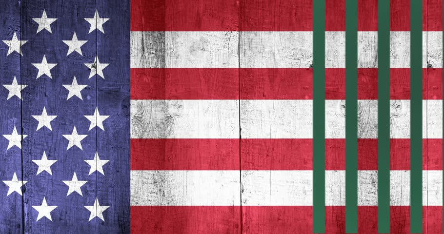Animation of hapy labor day over flag of usa and green lines. American patriotism, culture and celebration concept digitally generated video.