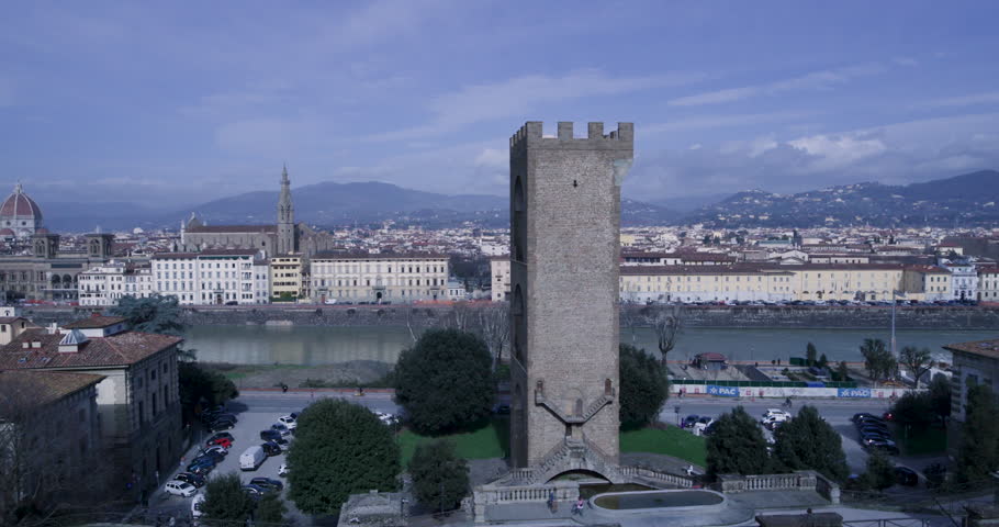 Florence Panorama with Duomo Dome, Santa Croce Basilica and Arno River
