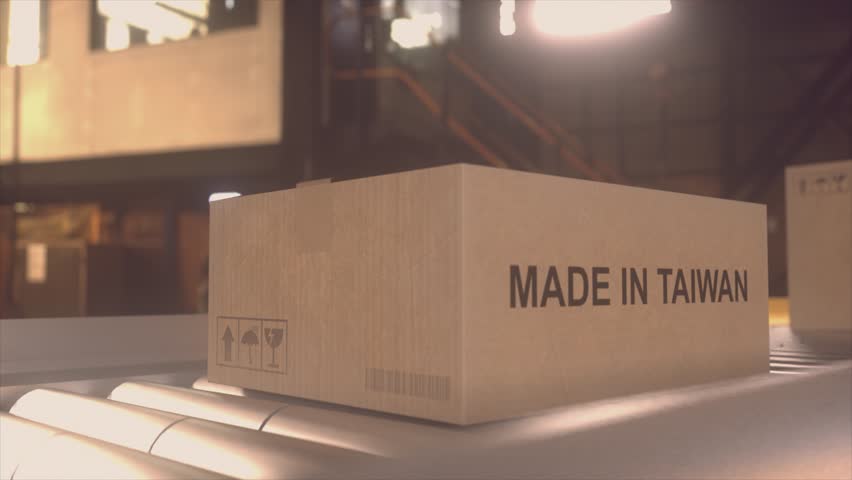 Close Up Cardboard Shipping Box With Made in Taiwan Label
