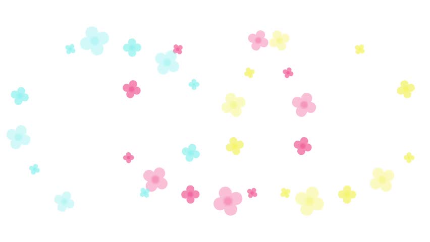 Animated pastel flowers blinking on white background