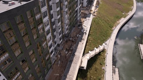 Drone Orbiting Close Residential Building Facade
