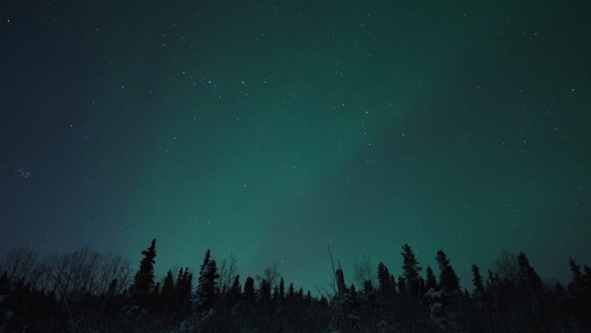 Real-time footage of aurora borealis northern lights in Fairbanks, Alaska USA