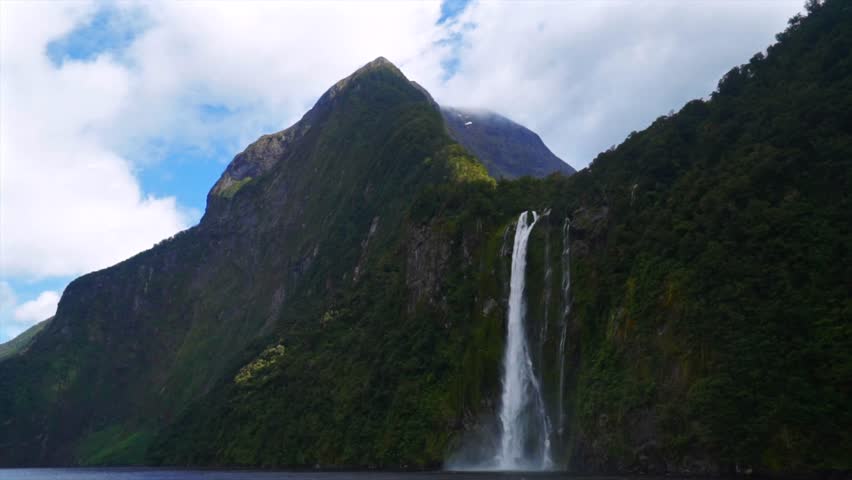 Milford Sound Lady Bowen Stirling Bridal Veil Falls Fjord Fiordland National Park New Zealand Aotearoa boat cruise Freshwater Basin Spring morning rain Southland Region panoramic nature landscape
