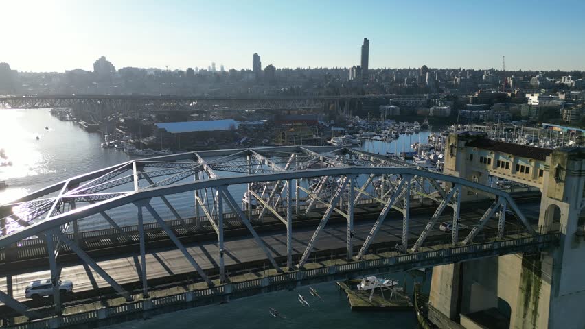 Granville Island drone aerial on sunny vancouver morning