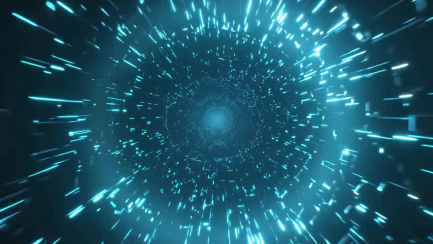 Blue Light Particles Moving in Circular Motion, Abstract Background, Futuristic Technology