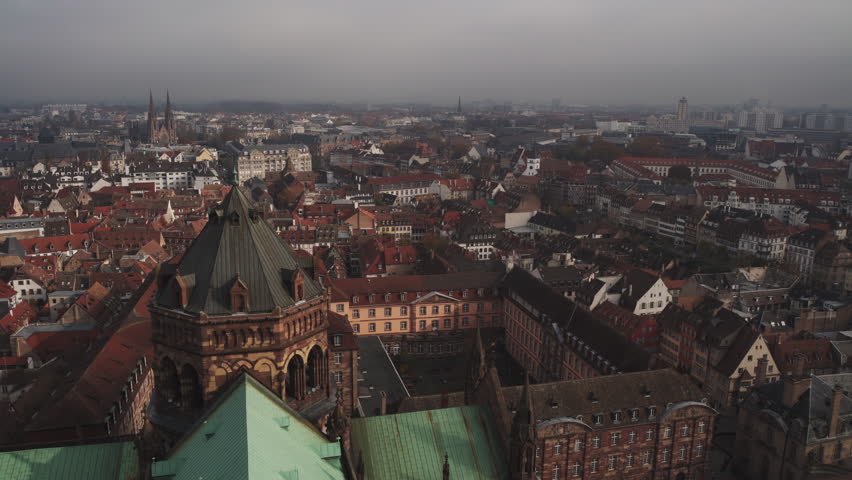 Aerial view of the old town of Strasbourg, France in autumn