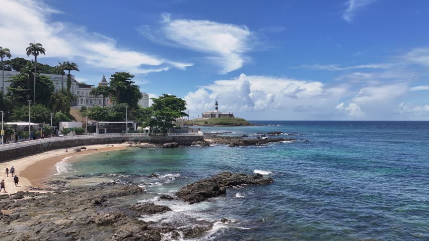 Salvador Skyline In Salvador In Bahia Brazil. Summer Landscape. Beach Cityscape. Tropical Skyline. Salvador Skyline In Bahia Brazil. Nature Scenery. Paradisiac Seascape.