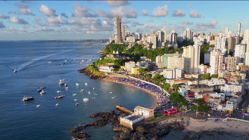 Salvador Skyline At Salvador In Bahia Brazil. Beach Landscape. All Saints Bay. Downtown District. Salvador Skyline In Bahia Brazil. Amazing Cityscape.