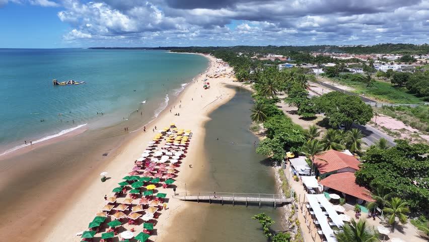 Taperapua Beach At Porto Seguro In Bahia Brazil. Mangrove Skyline. Beach Landscape. Beautiful Sandbanks. Taperapua Beach In Porto Seguro In Brazil. Nature Seascape. Brazil Northeastern.