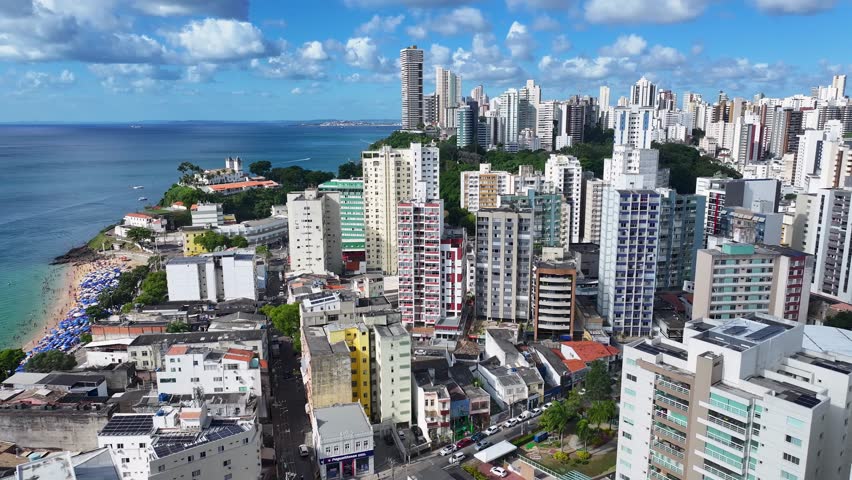 Salvador Skyline At Salvador In Bahia Brazil. Beach Landscape. Residential Buildings. Downtown District. Salvador Skyline In Bahia Brazil. Amazing Cityscape.