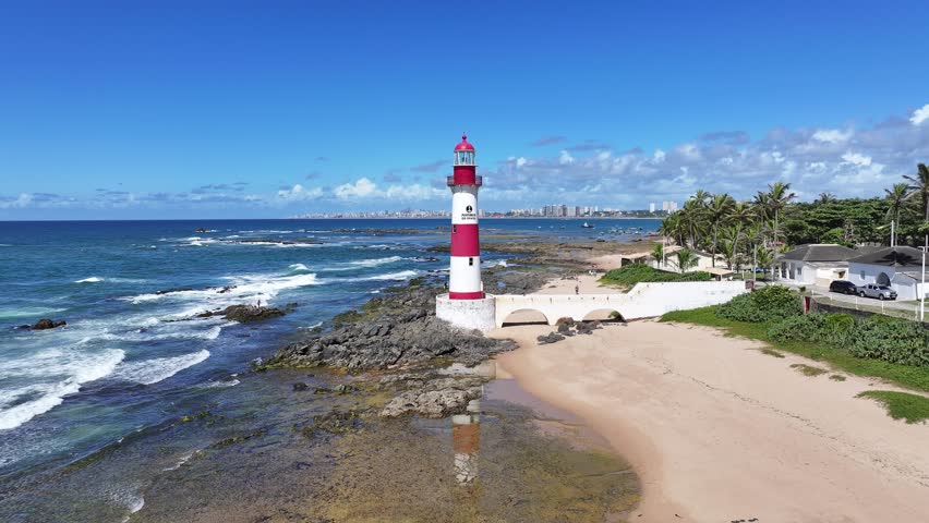 Salvador Skyline In Salvador In Bahia Brazil. Beach Landscape. Itapua Lighthouse. Tropical Skyline. Salvador Skyline In Bahia Brazil. Nature Scenery. Paradisiac Seascape. Brazil Northeast.