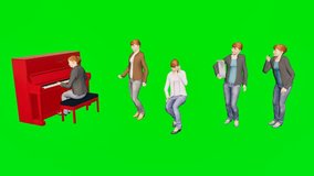 An energetic female character playing a bright red piano isolated on a green screen background. This 3D animated video showcases a woman enjoying musical performance and artistic entertainment. - Powered by Shutterstock - Get 15% off with code: PIKWIZARD15