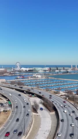 Navy Pier At Chicago In Illinois United States. Downtown Cityscape. Leisure Park Landscape. Navy Pier At Illinois United States. Metropolitan District. Big City Background.