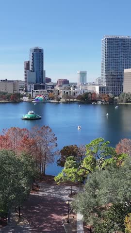 Orlando Skyline In Florida United States. Downtown City Landscape. Stunning Cityscape. Beautiful Eola Park. Orlando Skyline In Florida United States. Skyscrapers Scenery. Outdoors Skyline.