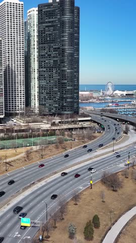 Navy Pier At Chicago In Illinois United States. Downtown District. Highrise Buildings Landscape. Navy Pier At Illinois United States. Metropolitan Park. Stunning Cityscape.