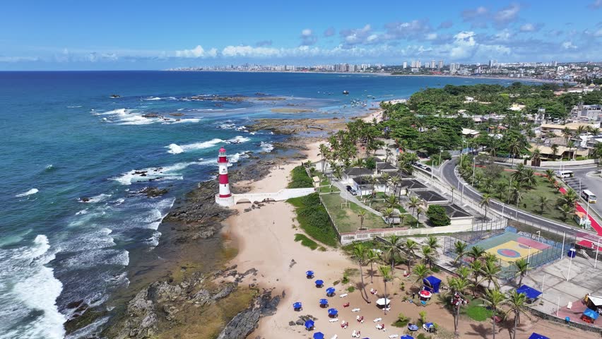 Salvador Skyline In Salvador In Bahia Brazil. Beach Landscape. Itapua Lighthouse. Tropical Skyline. Salvador Skyline In Bahia Brazil. Nature Scenery. Paradisiac Seascape. Brazil Northeast.