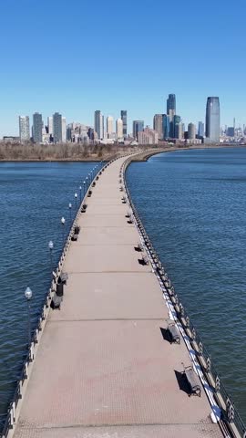 Liberty State Park At Jersey City In New Jersey United States. Highrise Buildings Scenery. Downtown New York. Liberty State Park At New Jersey United States. Coastline Landscape.