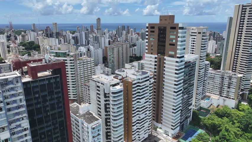 Salvador Skyline At Salvador In Bahia Brazil. Beach Landscape. Residential Buildings. Downtown District. Salvador Skyline In Bahia Brazil. Amazing Cityscape.