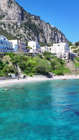 Island Of Capri At Naples In Campania Italy. Coastal City. Waterfront Landscape. Island Of Capri At Naples In Campania Italy. Beach Scenery. Medieval Buildings. Capri Skyline.