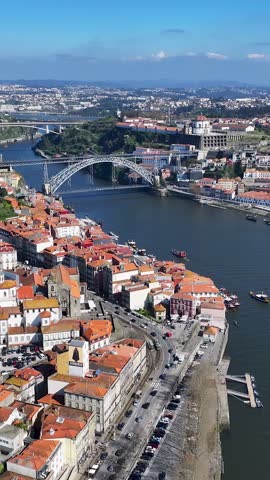 Porto Skyline At Porto In District Of Porto Portugal. Coastal Landscape. Douro River. Ribeira Pier Cityscape. Porto Skyline In Portugal. Portugal Skyline. Travel Landscape.