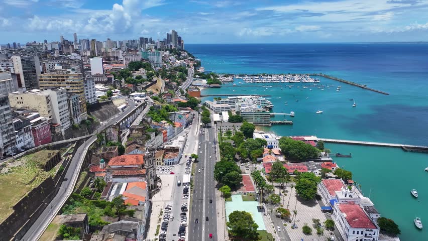 Salvador Skyline At Salvador In Bahia Brazil. Beach Landscape. All Saints Bay. Downtown District. Salvador Skyline In Bahia Brazil. Amazing Cityscape.