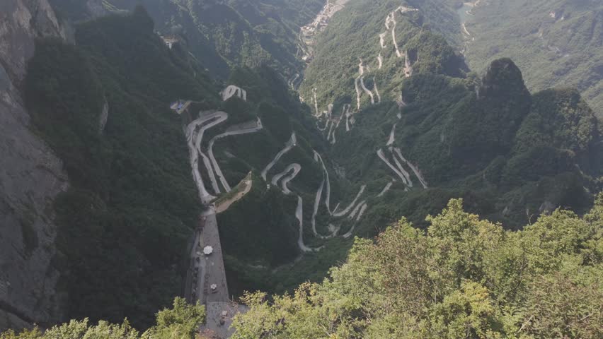 Tianmen Mountain Winding Road Zhangjiajie China Scenic Mountain Pass Road landscape revealing