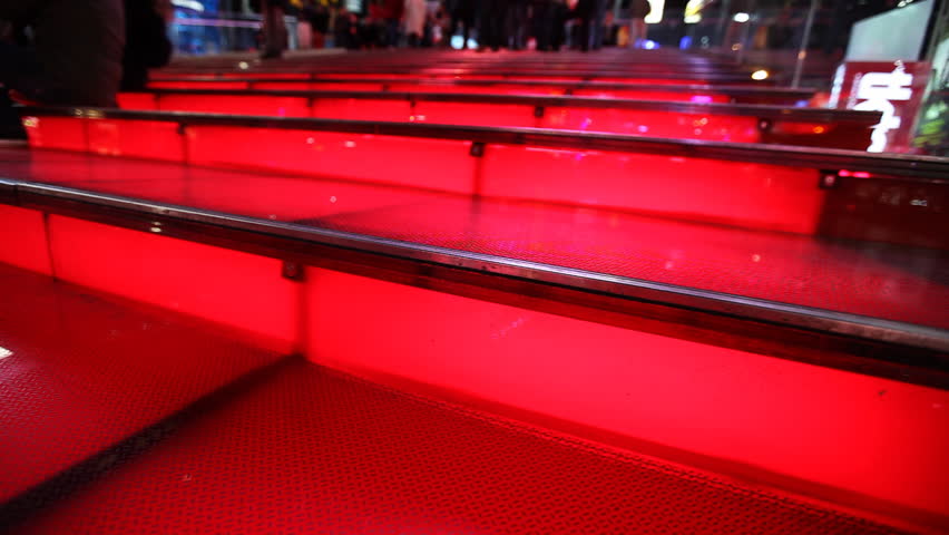 Red Illuminated Steps at Times Square, New York City / HD1080 / 29.97fps