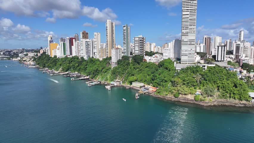 Salvador Skyline At Salvador In Bahia Brazil. Beach Landscape. All Saints Bay. Downtown District. Salvador Skyline In Bahia Brazil. Amazing Cityscape.