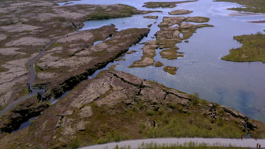 Drone video of the Silfra Fissure in the Thingvellir National Park of Iceland.