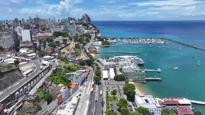 Salvador Skyline In Salvador In Bahia Brazil. Summer Landscape. Beach Cityscape. Tropical Skyline. Salvador Skyline In Bahia Brazil. Nature Scenery. Paradisiac Seascape.