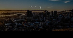 Cityscape with data processing animation overlay showing input and output values. Technology, digital, analytics, urban, futuristic, visualization - Powered by Shutterstock - Get 15% off with code: PIKWIZARD15