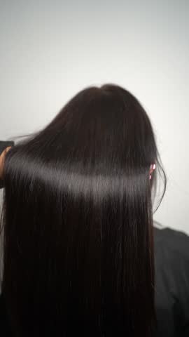 Professional hairstylist brushing a woman