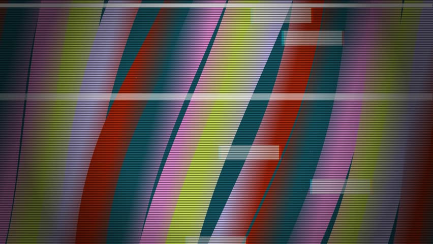 A vibrant, abstract striped pattern with white lines overlaying colorful stripes
