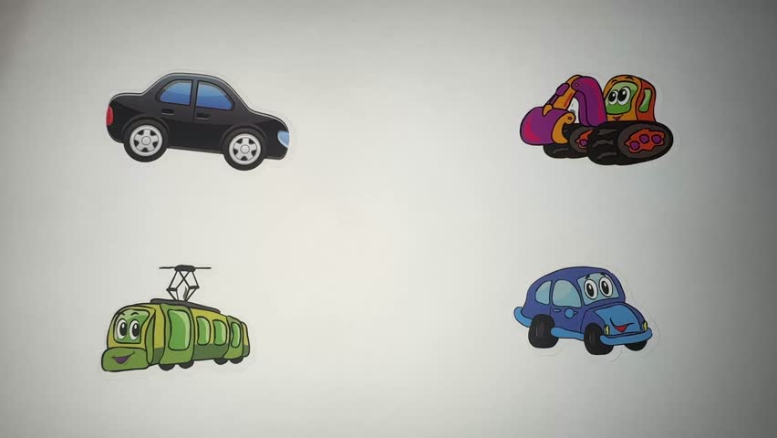 Cute Cartoon Transportation Theme Kids Stickers Featuring Colourful Cars, Trucks, Boats and Planes and Playful Vehicle Illustrations on a Clean Background