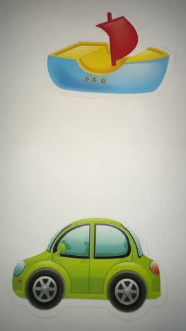 Cute Cartoon Transportation Theme Kids Stickers Featuring Colourful Cars, Trucks, Boats and Planes and Playful Vehicle Illustrations on a Clean Background