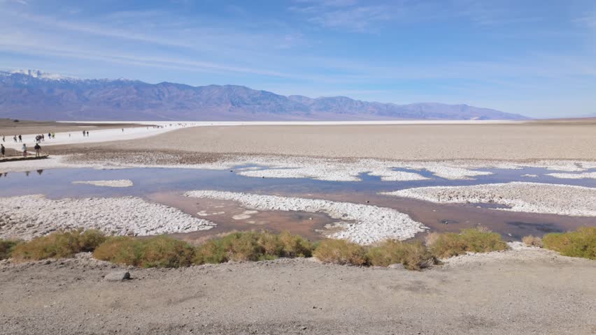 GImbal wide panning shot of Badwater Basin at Death Valley National Park, California. 4K